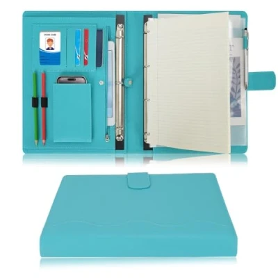 Immagine di Wonderpool Portadocumenti A4 PU Pelle con 4 Anelli Multi Documento Raccoglitore Rimovibile per Appunti e Tasca Funzionale Organizzatore Ufficio Viaggi Scuola (Ciano)