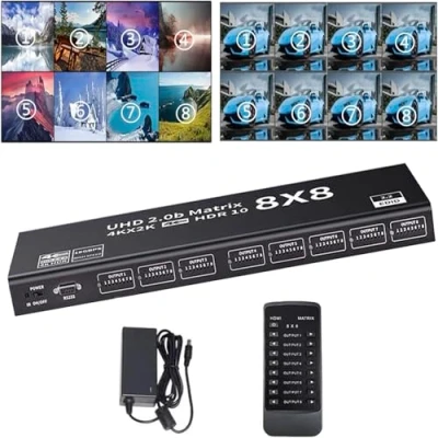Immagine di HDMI Matrix Switch 8x8 4K60Hz 8 in Out YUV 4:4:4/RGB with RS232, IR, 18Gbps, HDPC1.4/2.2, HDMI2.0, 3D,EDID,ARC,CES