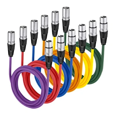 Immagine di Neewer Confezione da 6 cavi 2 m XLR maschio a femmina, colorati, per microfono sigillati in gomma, un collegamento bilanciato (verde, blu, viola, rosso, giallo e arancione)