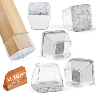 Immagine di 16 Pezzi Feltrini per Sedie Quadrati, Gommini in Silicone con Feltro, Tappi le Gambe Delle Pavimenti Legno, Protezione Antigraffio, Elastiche(Fit:38 50mm)