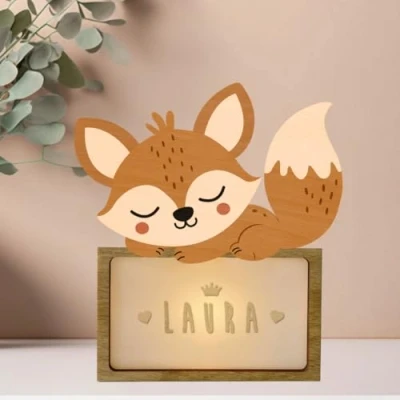 Immagine di WONDEE Lampada Personalizzata Con Nome Luce Notturna Bambini Fox, Regalo Neonato Maschio e Femmina, Battesimo Bimbo Bimba, idee Regali Personalizzati Bambino Bambina (include cavo USB C)