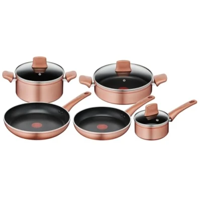 Immagine di Lagostina Set di Pentole e Padelle Antiaderenti in Alluminio per Gas Forno 8 Pezzi, Esterno Effetto Rame, Indicatore Cottura Thermo Signal, con 2 Casseruole, Padelle, Tegame, 3 Coperchi