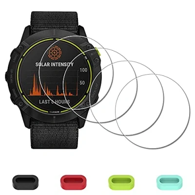 Immagine di iDaPro vetro Temperato applicabile per Garmin Enduro GPS Pellicola + Caricatore Port Protector Silicone Tappi protezione protettivo Durezza 9H Tempered Glass Screen [4 pezzi]