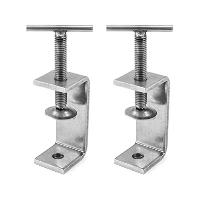 Immagine di QWORK 2 Pezzi Morsetto a C in Acciaio Inox 304, Per impieghi gravosi, Lavorazione Legno DIY, Saldatura, Mobili, Colore Argento, Torsione mano, Stile