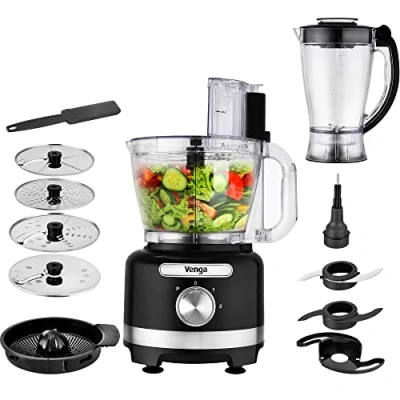 Immagine di Venga! Robot da Cucina 8 in 1, Ciotola 3 L, Frullatore 1,75 2 Impostazioni di Velocità, Impostazione Impulso, 1000 W, Nero/Argento, VG HA 3001