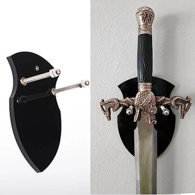 Immagine di WANLIAN Sword Rack Placca Gancio per spada Supporto espositore a parete Single Vertical Wall Mount Universal Axe Anime (nero 1 set)