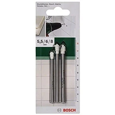 Immagine di Bosch Accessories 2609255590 KIT punte per piastrelle 3 parti 5.5 mm, 6.0 8.0 mm Alberino cilindrico 1