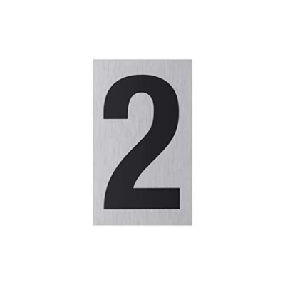 Immagine di Metafranc Targa adesiva &quot;2&quot;, 100 x 60 mm, in alluminio, effetto acciaio inox, retro autoadesivo, segnaletica informativa, marcatura commerciale, 507310