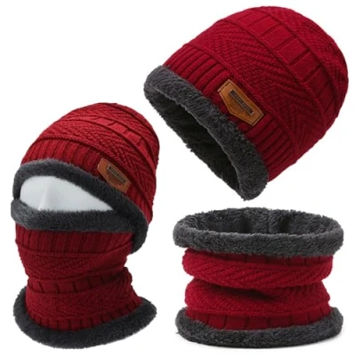 Immagine di Tuofang Berretto Sciarpa Invernale per Uomo Donna, Scaldacollo con Cappello Uomo, Set Berretti in Maglia e Caldo Unisex (Rosso)