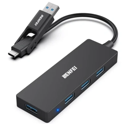 Immagine di BENFEI hub dati ultra piatto USB 3.0 a 4 porte, C con adattatore porte 3.0, splitter da 5 Gbps, compatibile iPhone 15 Pro/Max MacBook Pro/Air 2023, iPad Pro iMac S23, XPS