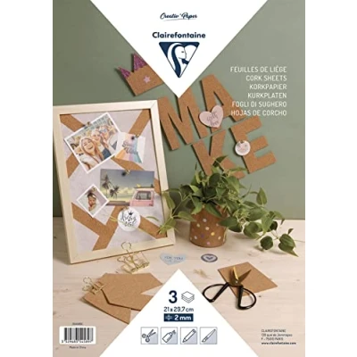 Immagine di Clairefontaine 354589C Sacchetto di 3 fogli carta sughero 2mm spessore Formato A4 (21x29,7cm) Facile da tagliare, incollare e dipingere Attività manuali, Bricolage, hobby creativo
