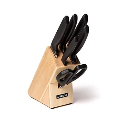 Immagine di Arcos Series Niza Set Coltelli 6 pezzi (5 + 1 forbice) Lama Nitrum Acciaio Inox Manico in Polipropilene Blocco Legno