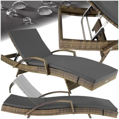 Immagine di TecTake® Lettino Prendisole in Rattan, Struttura Alluminio, Schienale Regolabile, Cuscino Imbottito Incluso, Ideale per Giardino, Piscina e Terrazza, Portata 150 kg Naturale
