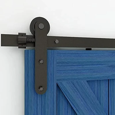 Immagine di CCJH 2M (6.6FT) Binario per Porta Scorrevole Nero Kit Esterno Muro Accessori con Regolabile Guida Porte Scorrevoli Pavimento