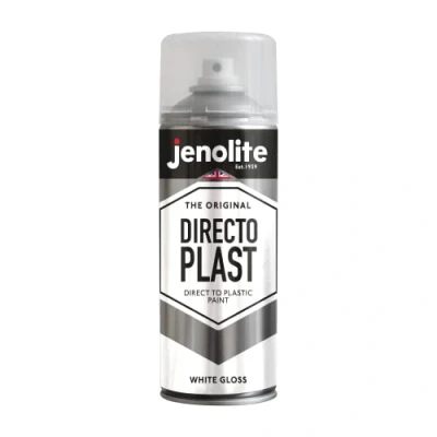 Immagine di JENOLITE Directoplast Vernice lucida BIANCO 400ml spray multisuperficie Per tutti i tipi di plastica Nessun primer richiesto RAL9016