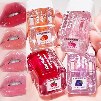 Immagine di Sitovely 4 PCS Olio Cura delle Labbra, Plumping Rossetti Set, Lucidalabbra Scintillante specchio balsamo idratante colorato, Lip Plumper Gloss Glow Oil trasparente