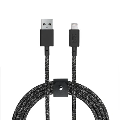 Immagine di Native Union BELT XL Cavo di Caricamento Ultra Resistente Rinforzato da 3 Metres (Certificato MFi) Lightning a USB con Cinghia in Pelle (Cosmos)