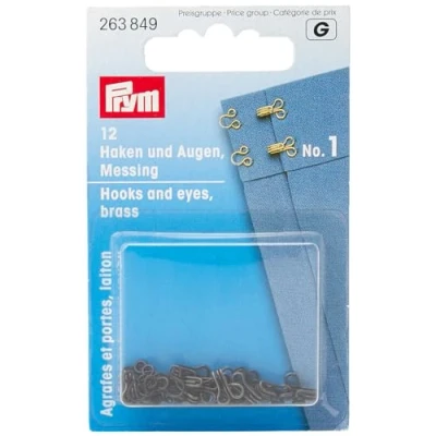 Immagine di Prym Ganci E Occhielli, Ottone, Nero, No. 1, Piccola, 12 Pezzi, unità