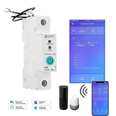 Immagine di Ewelink APP 1P 63A Rail Din WIFI, contatore di energia intelligente, consumo energetico kWh, interruttore automatico