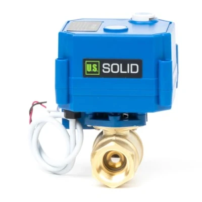 Immagine di U.S. Solid Valvola a sfera con funzione manuale 1/2&quot; in ottone, passaggio completo, 85 265 V AC, ritorno automatico 2 fili, normalmente chiuso