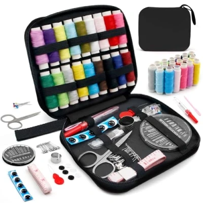 Immagine di set da cucito viaggio, cucito, kit di base, 86 accessori include filo aghi, forbici, bottoni, ecc., per cucire adulti, principianti