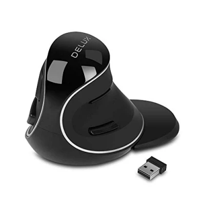 Immagine di DeLUX Mouse Verticale Wireless, Ergonomico Silenzioso con Ricevitore USB da 2,4 G, 3 DPI Regolabile (800/1200/1600), 6 Pulsanti, Poggiapolsi Rimovibile, per PC/Computer/Portatile/Mac (Wireless)