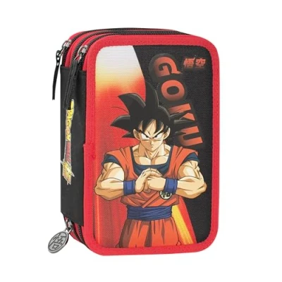 Immagine di Dragon BALL Astuccio Scuola Ufficiale Ball, 3 Scomparti Bambini e Bambine con Set Cancelleria, Penna Cancellabile Blu Frixion Pratica Chiusura a Zip, 20x13Hx7 cm