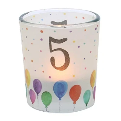 Immagine di Dekohelden24 Fascetta trasparente con 1 lumino, altezza 6,5 x 6 cm, motivo: numero 5, portacandela antivento 5