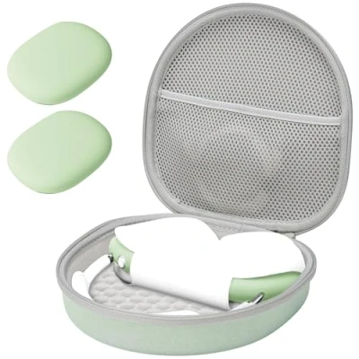 Immagine di ProCase custodia rigida per AirPods Max, cuffie da viaggio con in silicone auricolari e tasca rete, protettiva portatile verde