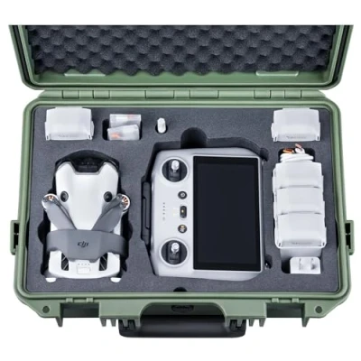 Immagine di Lykus Titan MM410 Custodia/Case/Valigia (Verde) impermeabile per DJI Mini 4 Pro/Mini 3/Pro e RC2/RC/RC N2/N1, Supporta tracolla RC fino a 7 batterie [SOLO CUSTODIA]