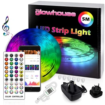 Immagine di striscia LED di alta qualità multi colore (5 m) RGB SMD 5050 luce cambia kit completo con telecomando IR a 44 tasti illuminazione