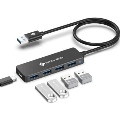 Immagine di NOVOO 4 porte Data Hub USB C a 3.0 5Gbps Adattatore Compatibile con iPhone 15 Plus Pro Max MacBook Air 2023 iMac iPad Surface Galaxy S24 (60 cm)