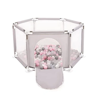 Immagine di Selonis Recinto Esagonale Per Bambini Con 200 Palline Colorate Di Plastica 6 Cm, Grigio:Perla/Grigio/Trasparent/Rosa Chiaro