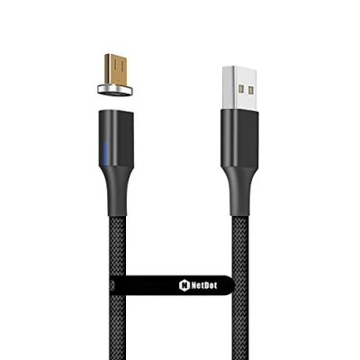 Immagine di NetDot Gen10 Micro USB Nylon Intrecciato Cavo di Ricarica Rapida Magnetica con LED Laterale Compatibile Dispositivo Android (1 m/1 Pack Nero)