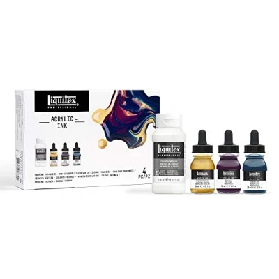 Immagine di Liquitex 3699435 Ink colori acrilici liquidi, per calligrafia e aerografo, inchiostro altamente pigmentato, resistente all&#039;invecchiamento alla luce, set di 3 fiale da 30 ml, scuri