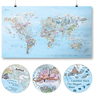 Immagine di Dive Map by Awesome Maps Mappa del mondo illustrata per gli appassionati di immersioni riscrivibile 97,5 x 56 cm