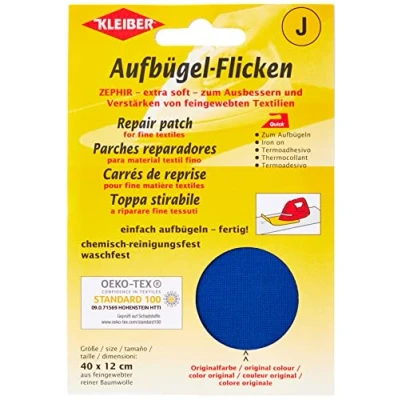 Immagine di Kleiber Toppa per riparazioni termoadesiva in Cotone 40 x 12 cm Tessuti a Maglia fine, Blu