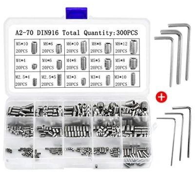 Immagine di 300 Pezzi Viti Senza Testa M3 M4 M5 M6 M8 Vite Grani Filettati in Acciaio INOX con Brugola Esagonale Assortimento Fissaggio Kit