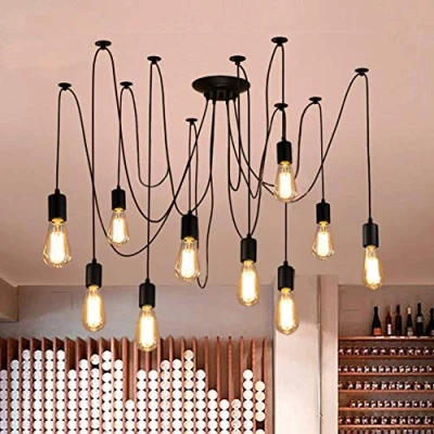 Immagine di Lrpiyvo Vintage Lampadario Industriale Lampada a Sospensione, Spider Sospensione Industrial Light, Pendente Regolabile in Lunghezza