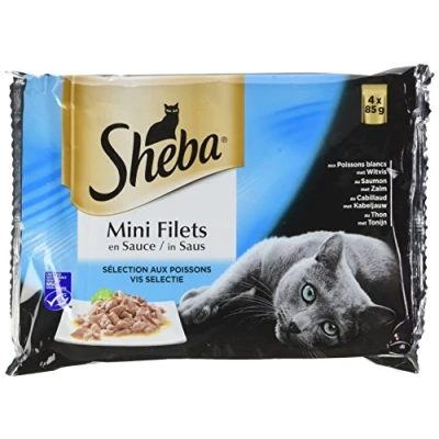 Immagine di Sheba Filettini in Salsa per Gatti Adulti, Cibo Umido Gatti, Selezione al Pesce (52 Confezioni Salva freschezza da 85 g)
