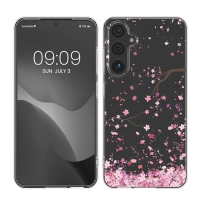 Immagine di kwmobile Custodia Compatibile con Samsung Galaxy A55 5G Cover Silicone TPU Protezione Back Case Pioggia di petali rosa/marrone scuro/trasparente