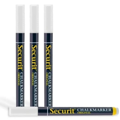 Immagine di Securit Set da 4 pennarelli a gesso liquido di colore bianco Punta fine