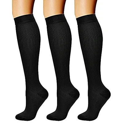 Immagine di 3 coppie Calze a compressione per uomo e donna, graduata 15 20 mmHg crossfit, maternità, atletica, da viaggio, infermieri aumenta la resistenza, pratica recupero,Nero, L XL