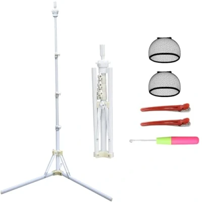 Immagine di XINMEIFA Treppiede per Parrucca,Regolabile Supporto Parrucca, Parrucche Training Head Manichino Stand (White)
