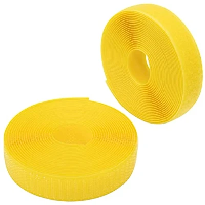 Immagine di Aerzetix C65938 Nastro/rotolo di scratch 25mm 5 metri auto aggrappante organizer/fermacavo striscia aggancio sacchetto indumento cinghia colore: giallo limone in poliammide e poliestere