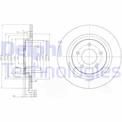 Immagine di DELPHI BG4026 Disco freno 302 11 5 pieno Oleato non trattato senza cuscinetto ruota, anello sensore ABS MAZDA: