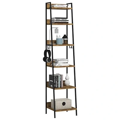 Immagine di WOLTU Libreria a 6 Ripiani, Scaffale con 4 Ganci Industriale, Scala in MDF e Metallo per Soggiorno, Cucina, Studio, Ufficio,Nero,41x36x187cm RGB930hov