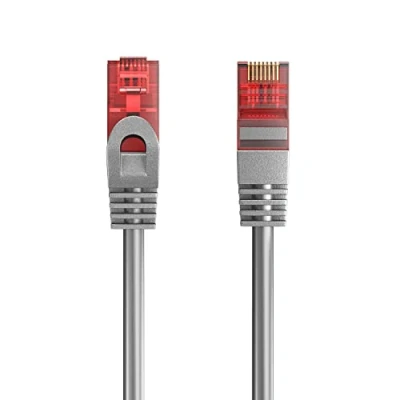 Immagine di Cavo Ethernet di Rete Patch Cat 6 U/UTP, Trasmissione Fino a 1Gigabit, AWG 26/7, 2 Connettori RJ45. Ideale per Fibra Ottica con regi Gigabit/LAN, 7m, Grigio