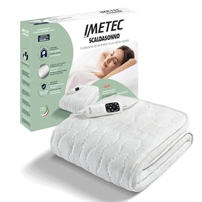 Immagine di Imetec Scaldasonno Adapto Recreo, Singolo 150 x 80 cm, Riscaldamento Rapido, Temperatura Costante e Personalizzata, Tessuto Anallergico Riciclato Lavabile, Comando con 6 Temperature, Made in Italy