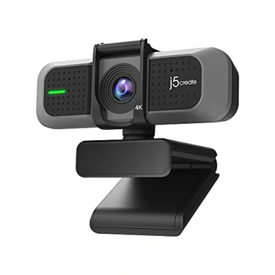 Immagine di j5create Webcam grandangolare 4K con microfono/copertura per la privacy videoconferenze, streaming, registrazione e insegnamento online, supporta Zoom, Skype, Teams, OBS altro (JVU430)